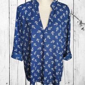 Nautical Navy Blue Blouse XL